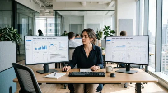 Analyste comparant la visibilité d’une marque sur deux moteurs d’intelligence artificielle